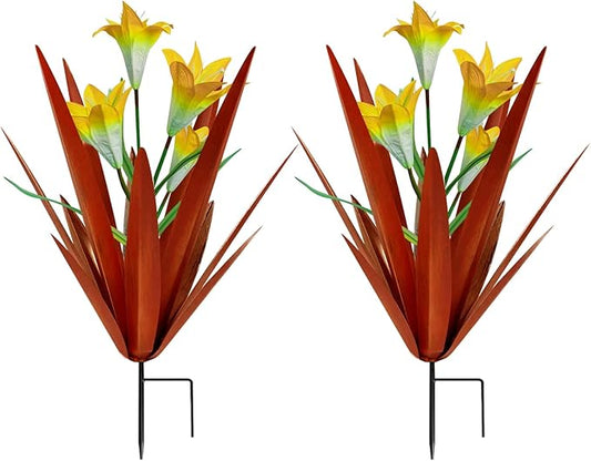 Homight Metal Agave Plant Outdoor Decoration Outdoor Garden Decoration Lily Mexican Yard Art Plant Garden Agave Lily Decorative Garden Gift… (2 Big Yellow Lilies), HM-390-345