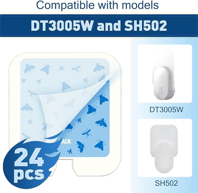 24-Pack Replacement Glue Cards for Models SH502 SH503, DT3005W DT3005W-DS3 DT23005-06, Indoor Plug-in Flying Insect, Mosquito, Moth and Fly Trap Refill Pack, Extremely Sticky, Economic Pack