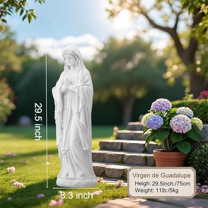 Virgin Mary Statue Outdoor - Large Blessed Mother Mary Sculpture, Virgen de Guadalupe Catholic Figurine for Garden, Yard, Patio, Indoor & Outside Decor, Religious Gift, White, 29.5-Inch