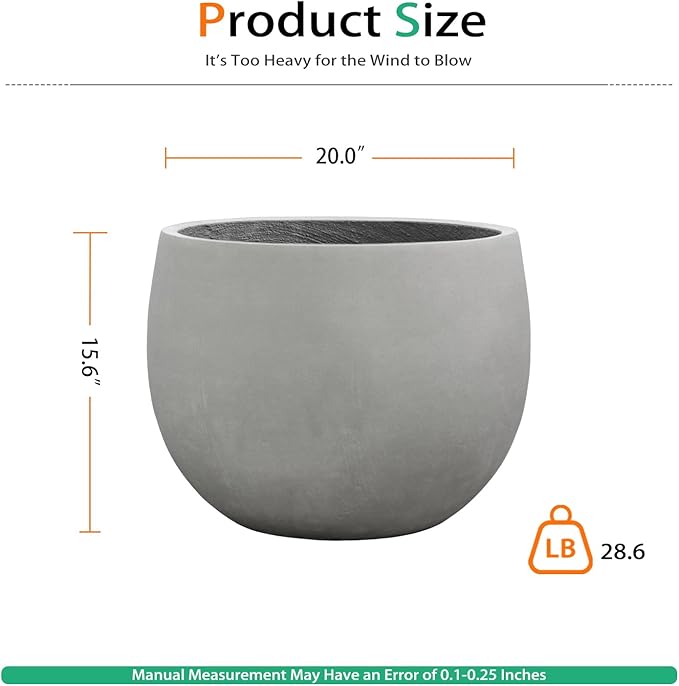 Ball Concrete Planter Outdoor Indoor, Large Tall Cement Plant Pots for Trees Flowers (Gray, 20 inch)