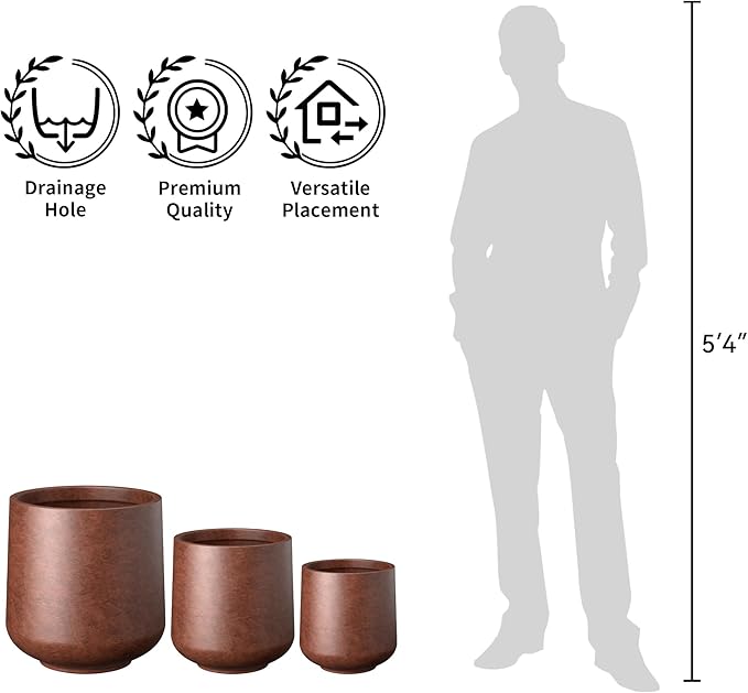 Kante 15.3" Dia Round Concrete Planter, Outdoor Indoor Large Plant Pots Containers with Drainage Hole and Rubber Plug for Home Garden Patio, Rusty