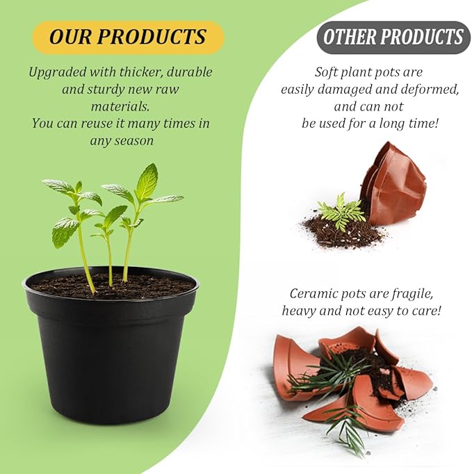 160 Pack 3 Inch Black Nursery Pots - Plastic Seedling, Seed Starter, Germination Pots with Drainage for Plants, Succulents, Flowers, Transplanting