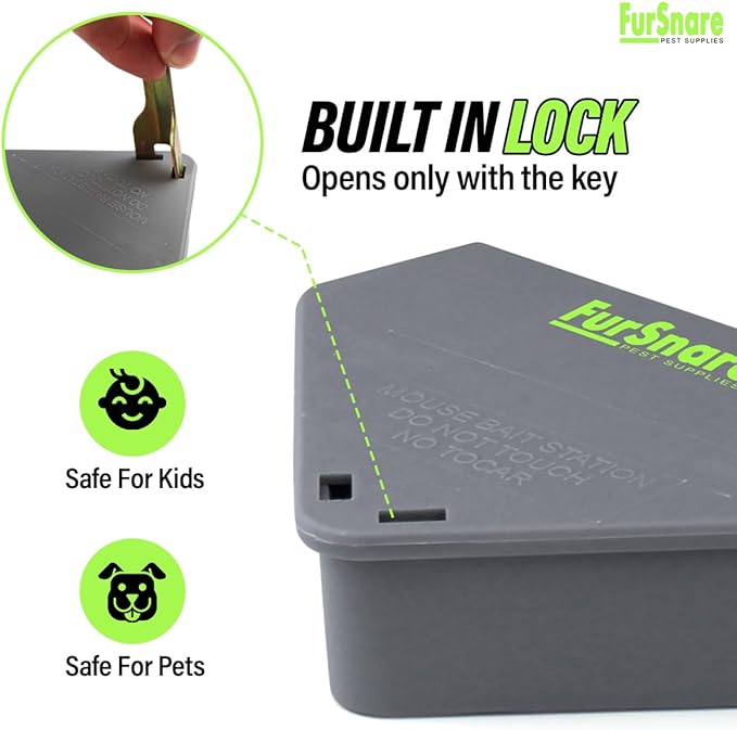 Mouse Bait Station for Outdoor & Indoor with Keys - Mice Traps for House Indoor Kill - Mouse Poisoning Bait Box for Home, Pest Control - Reusable, Safe for Kids & Pets (6 Pack Rodent Traps)