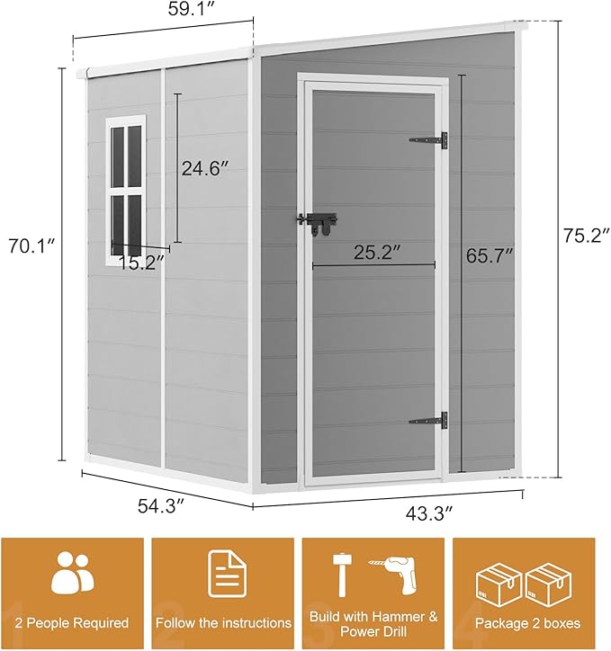 Resin Outdoor Storage Shed with Floor 5x4 FT Waterproof Plastic Sheds Kit Window Lockable Door Included, Outside Garden Tools Sheds for Backyard Patio