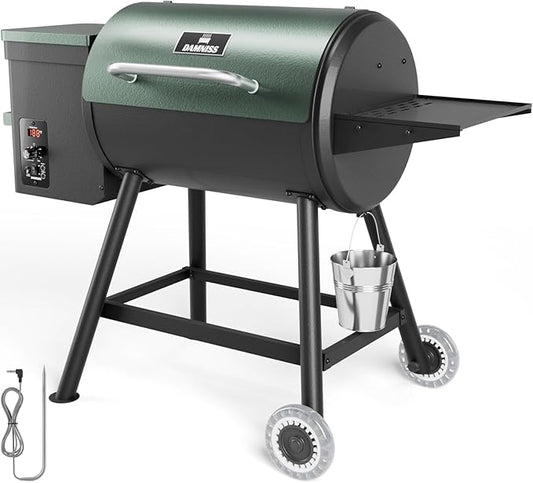 Electric Pellet Grill 456 SQ.IN Cook Area Pellet Smoker with Auto Feed & PID Controller 500°F Max Temperature 8 in 1 BBQ Grill with Meat Probe & Side Table with Hooks Perfect for Outdoor BBQ