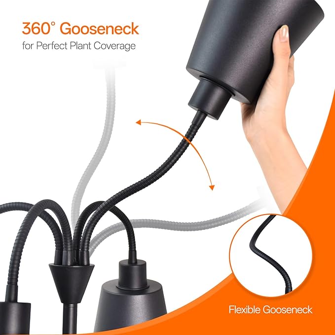 Grow Lights for Indoor Plants, 4 Head Floor Grow Light Stand with Flexible Gooseneck, 3800K Full Spectrum Non-Dimmable Light for Plants Growing, 59" Tall Standing Grow Light with Smart Timer