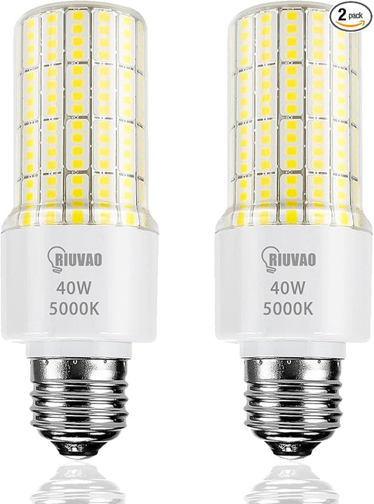 Led Light Bulbs 300W Equivalent Super Bright 5000Lm 5000K Cool Daylight White Led Bulb E26/E27 Medium Base 40w Waterproof Leds Corn Light Bulb for Outdoor Indoor Lamp Bedroom Office Garage-2 Pack