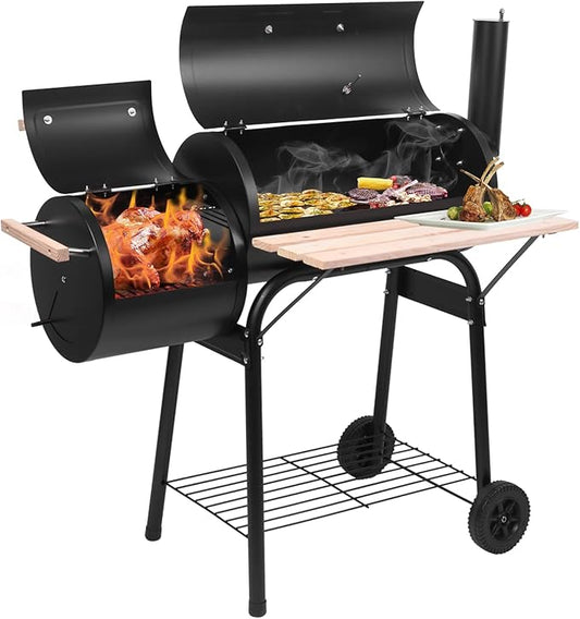 ROVSUN Charcoal Grill, Large Cooking Area of 433 Sq.In., Offset Smoker, Side Table, Perfect BBQ Grill for Indoor/Outdoor Picnic, Black
