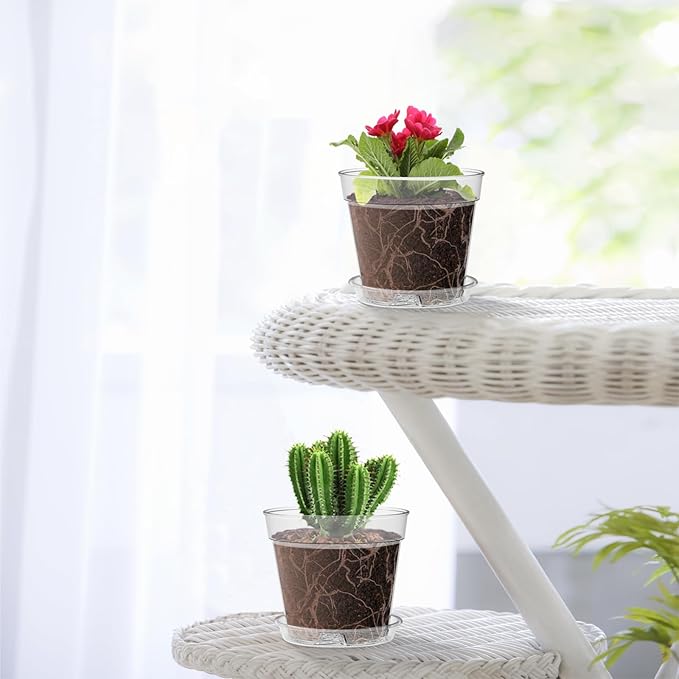 4 Inch Clear Nursery Pots, 8 Pack Highly Transparent Plant Pots for Small Indoor Plants with Drainage Holes and Trays, Plastic Seedling Starter Planters for Flowers