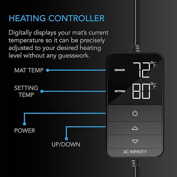 AC Infinity SUNCORE H5, Seedling Mat 20” x 20.75” with Digital Thermostat Controller for Exact Temperature Levels, Waterproof Heating Pad for Indoor Gardening, Hydroponics, Germination, Cloning