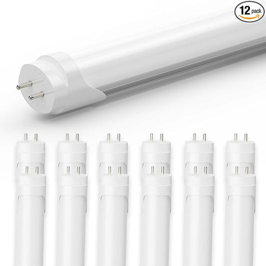 LED Tube Lights 4Ft, T10 T12 65W Equivalent Fluorescent Replacement, 24W 3120 Lumen, 6500K Cool White, Type A+B 4 Foot LED Bulbs for Office Shop Light, Remove Ballast or Plug & Play, 12 Pack