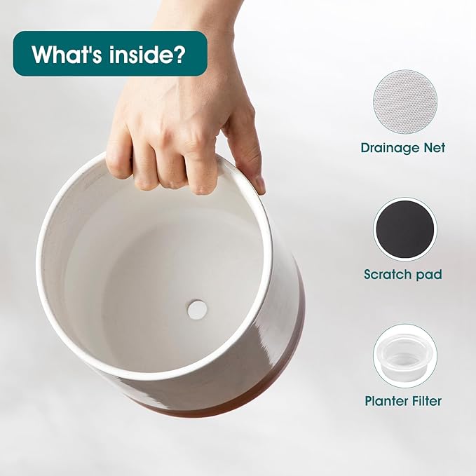 vancasso Ceramic Plant Pots, 4.25+5.25+6.25 Inch Planter Pot with Drainage Hole, Flower Pots for Indoor Outdoor Plants, Set of 3, Khaki