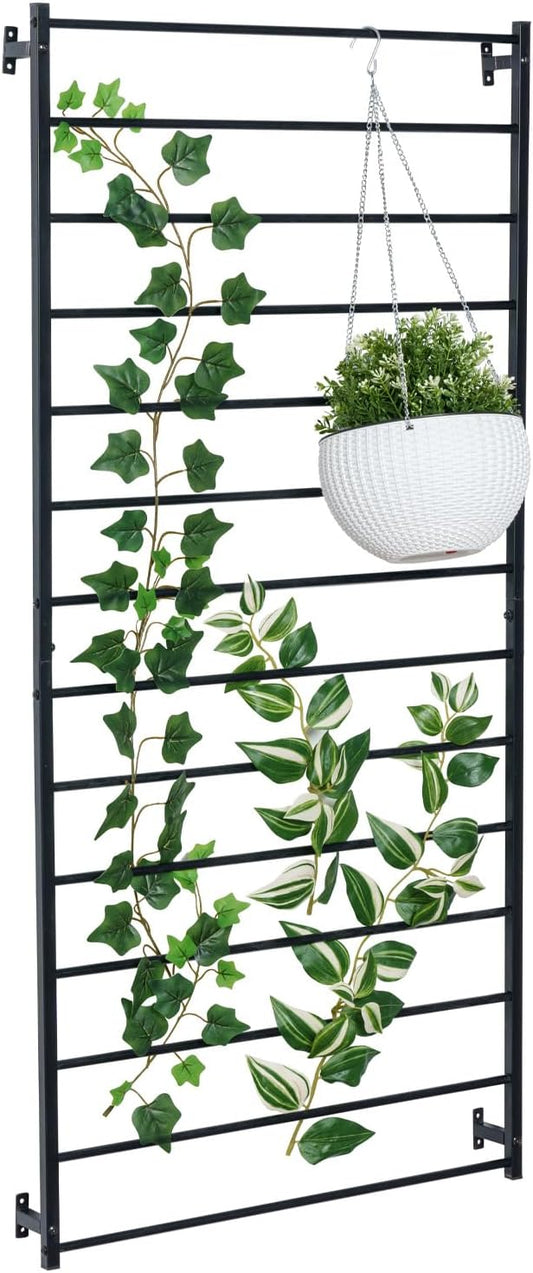 MyGift 4 Ft Tall Trellis, Black Metal Wall Mounted Garden Trellis for Climbing Plants Outdoor/Indoor, Large Wall Support Frame for Hanging Planters (2, Black)