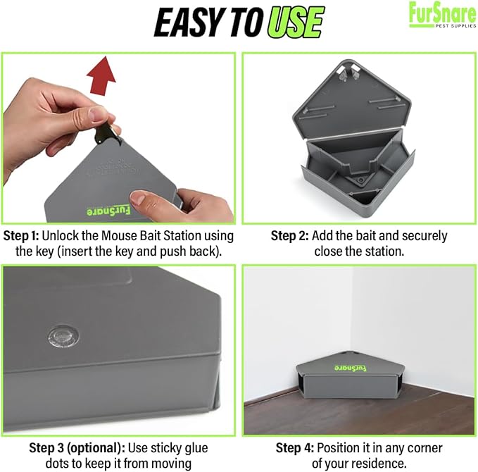 Mouse Bait Station for Outdoor & Indoor with Keys - Mice Traps for House Indoor Kill - Mouse Poisoning Bait Box for Home, Pest Control - Reusable, Safe for Kids & Pets (6 Pack Rodent Traps)