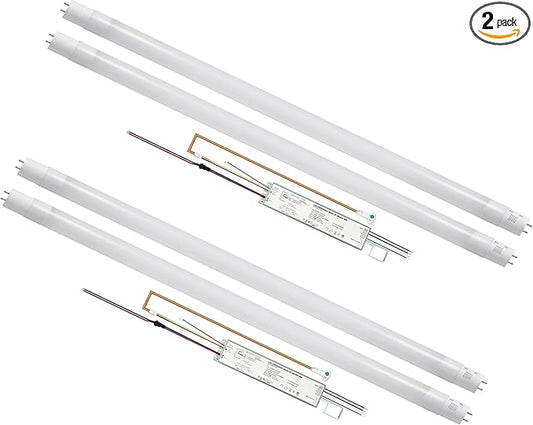 LED Type C T8 Tube Light Kit with Emergency Battery Driver, 2 Tube&1 Driver, 90 Min Backup Power Replacement for T12/T5/T8 Troffer/Strip Fixtures-2 Pack