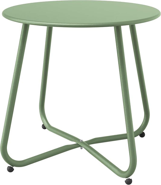 Bean Green Patio Side Table, 18" Weatherproof Steel Outdoor Indoor Side Table for Garden, Balcony, Pool & Tailgate, Rust-Resistant Lightweight Portable Patio End Table