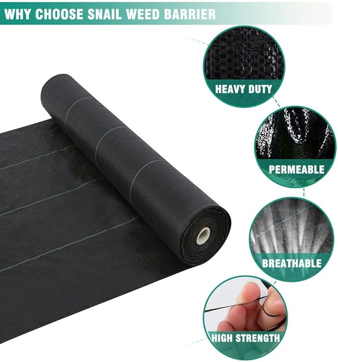 Snail 7ft x 200ft Weed Barrier Landscape Fabric Premium 5oz Pro Heavy Duty Ground Cover Anti-Weed Gardening Mat High Permeability Easy Setup Commercial Outdoor Weed Mat
