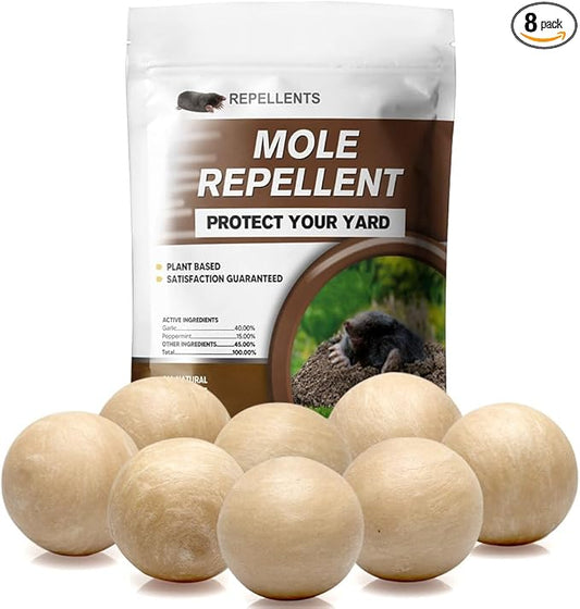 Mole Repellent Outdoors, Powerful Mole Repellant for Lawns, Vole Repellent, Gopher and Groundhog Repellant Outdoor, Mole Control, Safe for Lawn and Garden- 8P