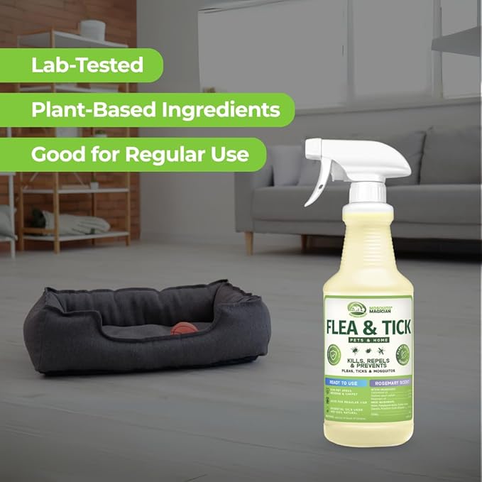 Mosquito Magician Indoor and Outdoor Spray - Use for Carpet, Furniture, Bedding, Couches & Pets – Plant-Sourced with Essential Oil - Lemongrass, 16 OZ