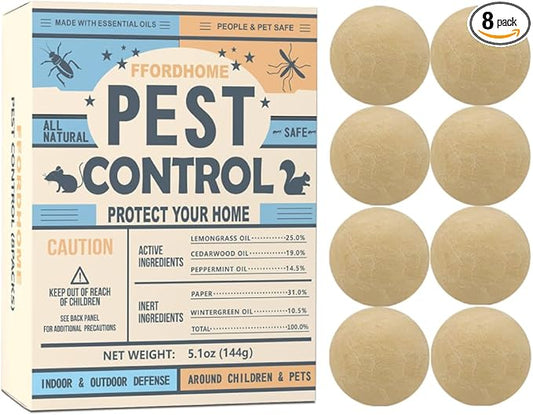 Pest Control Balls - Peppermint Pest Repellent for Mouse, Mice, Rats, Ants, Roaches, Moths & More - Strong Repel Indoor & Outdoor Mouse & Mosquito Deterrent - 8 Balls