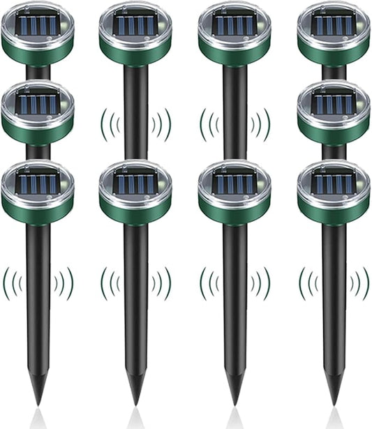 Mole Repellent Solar Powered 10 Packs, Ultrasonic Deterrent Stake for Outdoor Garden, Yard, Patio,Wide Coverage Waterproof Mole Repellent, Effective Deter Snake Gopher Rodent Groundhog