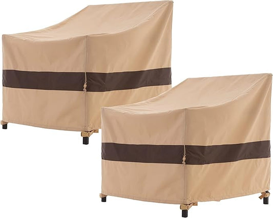 Patio Chair Cover, Outdoor Lounge Cover, Heavy Duty, Waterproof Lawn Chair Covers, 43W x 42D x 42H, Beige/Coffee, 2-Pack
