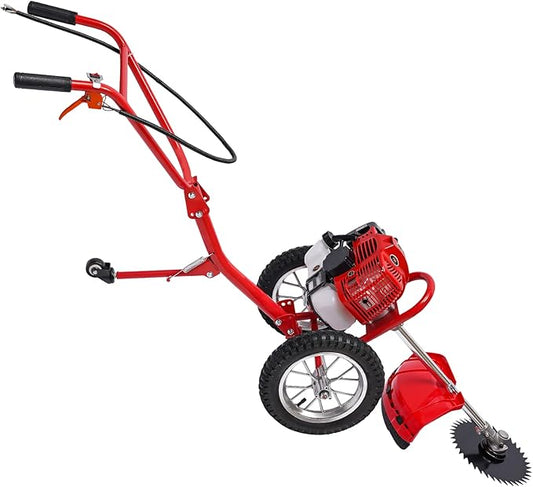 49CC 2-Stroke Gas Powered Hand Push Lawn Mower, Gasoline Lawn Mower Walk-Behind Push Grass Trimmer Brush Cutter Push Mower Weeding Machine w/Single-Cylinder Air-Cooled for Home Garden Yard 7000r/min