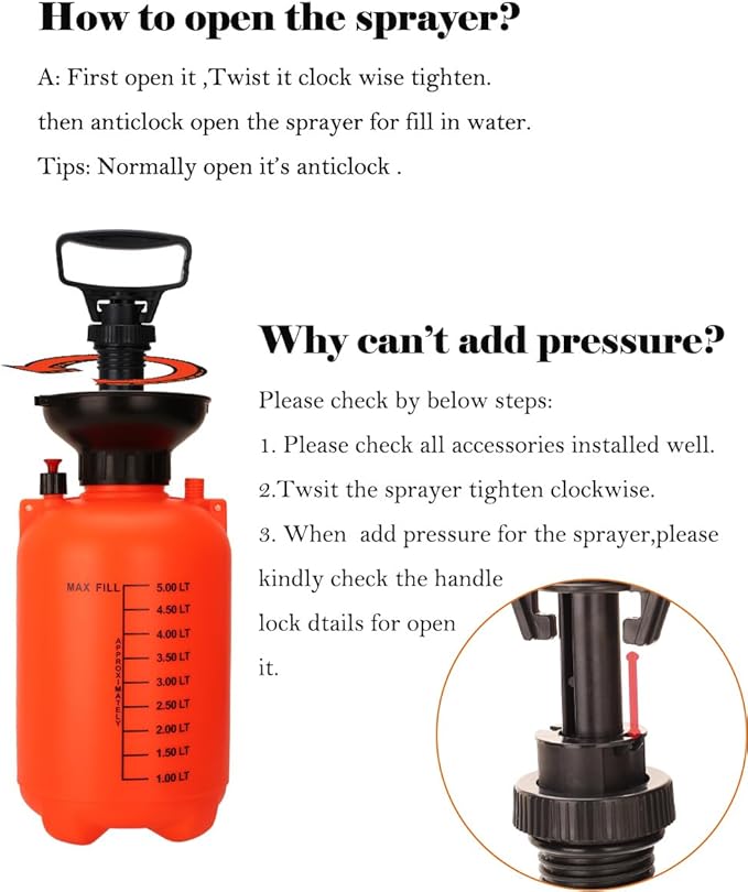 1.3Gal/5L Garden Sprayer, Pressurized Water Spray Bottle with Adjustable Shoulder Strap Pump Pressure Sprayer (Orange-5L)
