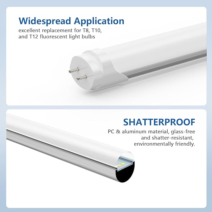 LED Tube Lights 4Ft, T10 T12 65W Equivalent Fluorescent Replacement, 24W 3120 Lumen, 6500K Cool White, Type A+B 4 Foot LED Bulbs for Office Shop Light, Remove Ballast or Plug & Play, 12 Pack