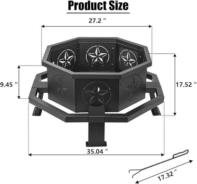 35 Inch Octagonal Fire Pit,Outdoor Fire Pit,Wood Burning Firepit for Bonfire,Firepits for Outside,Camping, Backyard, Patio,Bonfire,Garden