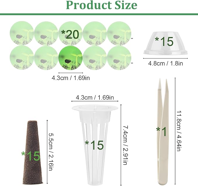 Coolrunner 66 PCS Hydroponic Pods Kit, Seed Pods Kit for Aerogarden, Grow Anything Kit, Hydroponics Garden Accessories with 15 Baskets, 20 Stickers, 15 Sponges, 1 Tweezers, 15 Planting Cove