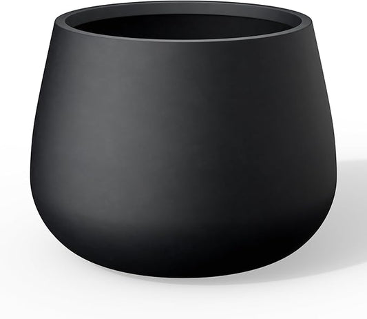 Kante Curva Series Planter, 14.8 Inch Round Concrete Garden Pot with Draiange Hole and Rubber Plug, Suitable for Indoor Plants, Home, Garden, Patio, Black