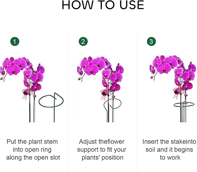 GROWNEER 12 Packs 16 Inches Plant Support Stakes, with 15 Pcs Plant Labels, Garden Single Stem Flower Support Stake, Plant Cage Support Rings for Flowers Amaryllis Orchid Peony Lily Rose