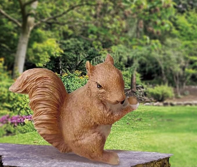 Brown Squirrel Statue with Acorn – Hand-Painted Polyresin Garden Figurine for Lawn & Patio – Small Nature-Inspired Outdoor Décor