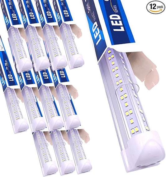 8Ft Led Shop Lights,8 Feet 8' V Shape Integrated LED Tube Light,144W 18000lm Fluorescent Clear Cover Linkable Surface Mount Lamp,Replace T8 T10 T12 Fluorescent Light Cooler Door Freezer Fixture