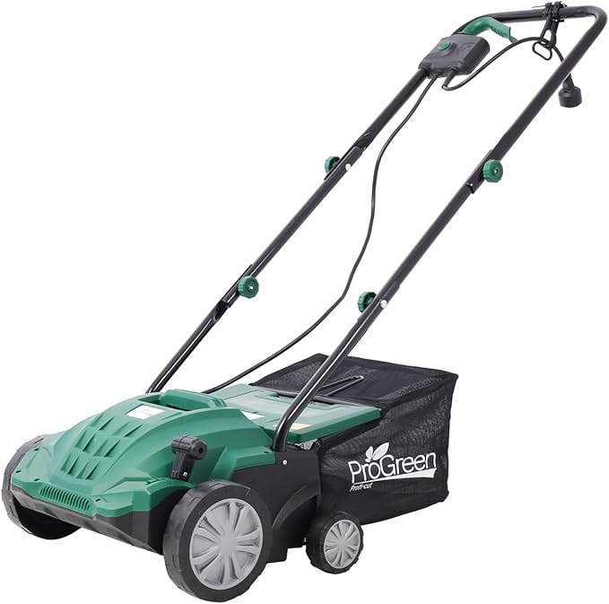 13-Inch Dethatcher Garden Scarifier Electric Powered,12-Amp 4-Position Depth Adjustment,2 in 1 Walk Behind Thatch Removing Quick-Fold Machine with 31.7 QT Removable Collection Bag for Lawn