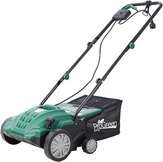 13-Inch Dethatcher Garden Scarifier Electric Powered,12-Amp 4-Position Depth Adjustment,2 in 1 Walk Behind Thatch Removing Quick-Fold Machine with 31.7 QT Removable Collection Bag for Lawn