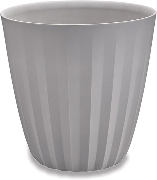 Crescent Garden Pleat Modern Decorative Planter, Indoor/Outdoor Pot, Resin Planter with Drain Hole - 15" W x 15" H (Ash)