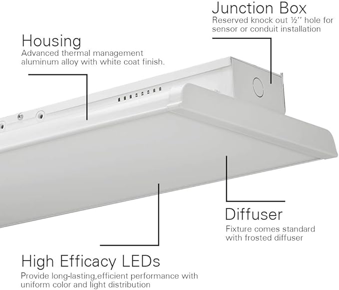 4FT Linear LED Highbay Light - Pack of Two - 225W - 30600LM - 1-10V dimmable - 5000K Daylight White - UL and DLC Listed - Replaces 6-8 Lamp Fluorescent T5 Fixture
