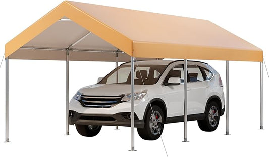 10x20 Ft Heavy Duty Carport, Portable Garage with Doors, Ventilated Windows, Waterproof and UV Resistant Carport Canopy for Cars, Boats, Suvs, Yellow