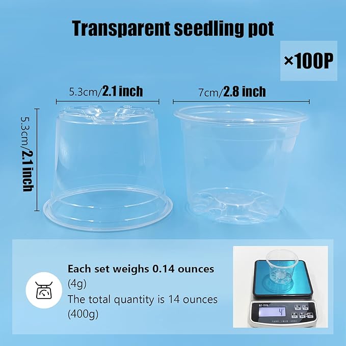 100 Pack 2.8 Inches Clear Plant Pots with Drainage Holes, Transparent Seeding Nursey pots, Round Plastic pots for Seeds Starter, Seeds Germination