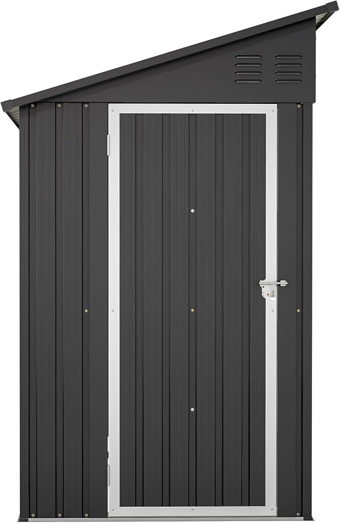 4×8 FT Outdoor Metal Storage Shed,Heavy-Duty Lean to Storage Shed with Floor Base,Garden Tool Metal Storage House W/Lockable Door and 2 Air Vents,Weather Resistant,for Backyard,Patio,Lawn,Black