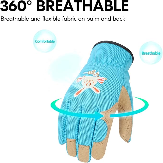 Vgo... 1-Pair Age 5-6 Kids Gardening Gloves,Children Yard Work Gloves,Soft Safety Outdoor Playing Gloves (Size M,Blue Rabbit, KID-SL7362)