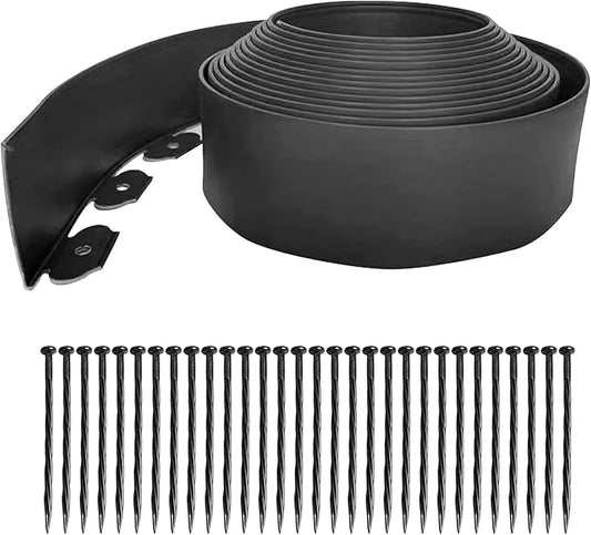 Garden Edging Border,33ft Landscape Edging Borders Garden Border Edging【4INCH Hight】 Paver Edging Include 30 Stakes,Lawn Edging Border for Yard, Lawn, Gardens(Black)