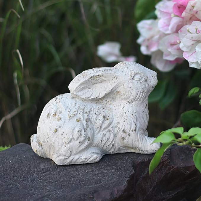 Garden Rabbit Statue Cement Bunny Decor Easter Bunny Figurines for Home Outdoor Garden Statues Cement Sculpture for Yard Patio Lawn Ornament, White
