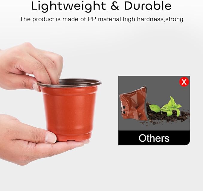 GROWNEER 60 Pcs 4'' Plastic Nursery Pots with 15 Plant Labels, Seedling Starter Containers for Flower Growing and Indoor Outdoor Garden Transplanting