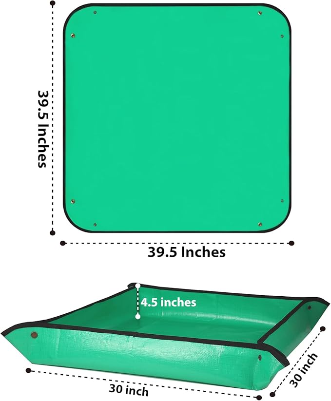 HKZ Repotting Mat for Indoor Plant - 39.5'' x 39.5'' Planting Soil Mess Control, Portable Succulent Planting Potting Tray Waterproof Gardening Bonsai Tools Transplanting(Pale Green)