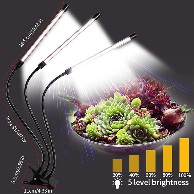 GHodec Grow Light for Indoor Plants,6000K 126LED Clip Plant Lights with Flexible Gooseneck & Timer Setting 4/8/12H,5 Dimmable Levels