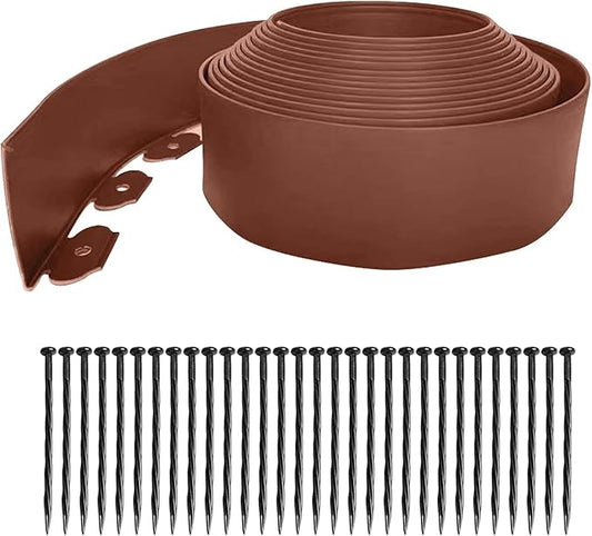 Landscape Edging Kit,33ft Garden Borders Edging Landscape Edging Border【4INCH Hight】 Flexible Lawn Edging Include 30 Stakes, Paver Edging for Yard, Lawn, Gardens(Brown)