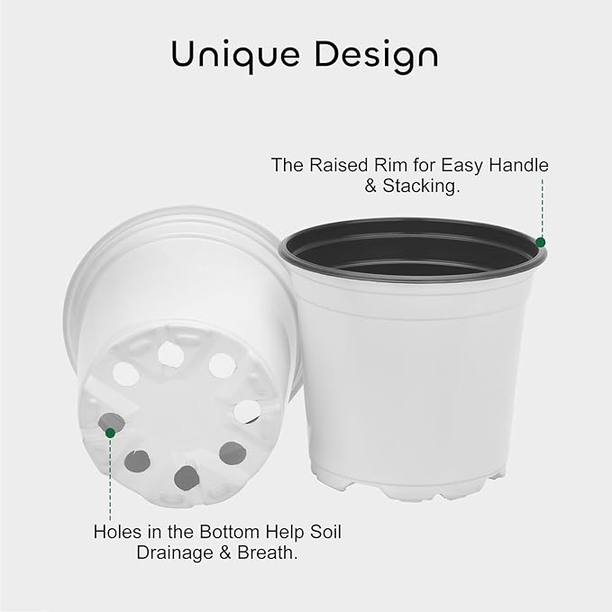 GROWNEER 120 Pack 4 Inch White Nursery Pots with Drainage Holes and 15 Plant Labels, Thick Plastic Seed Starter Kit for Indoor Outdoor Flower Planting and Garden Transplanting Seedling Planter